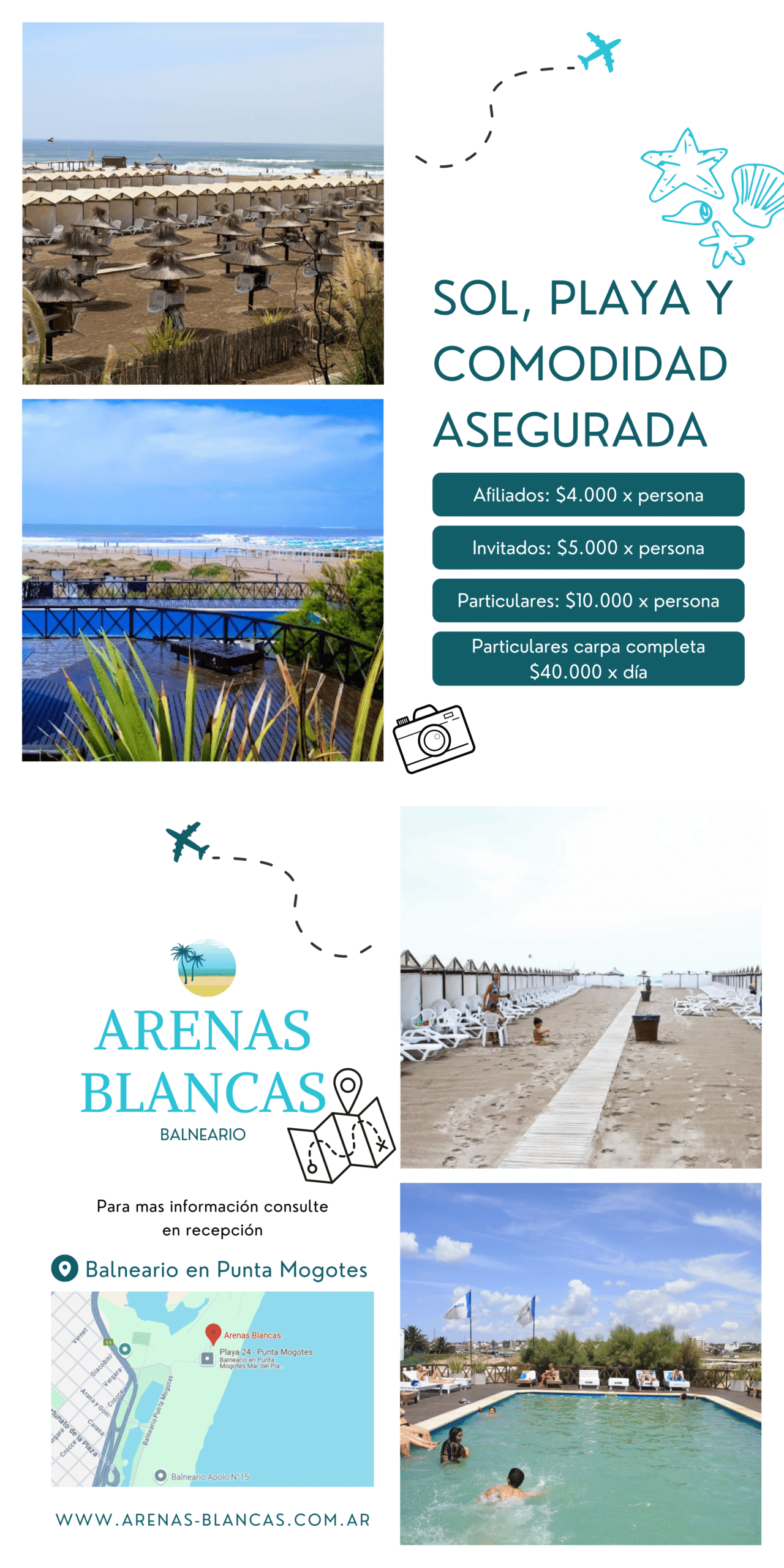 Banner de precios para el balneario del hotel 30 de octubre